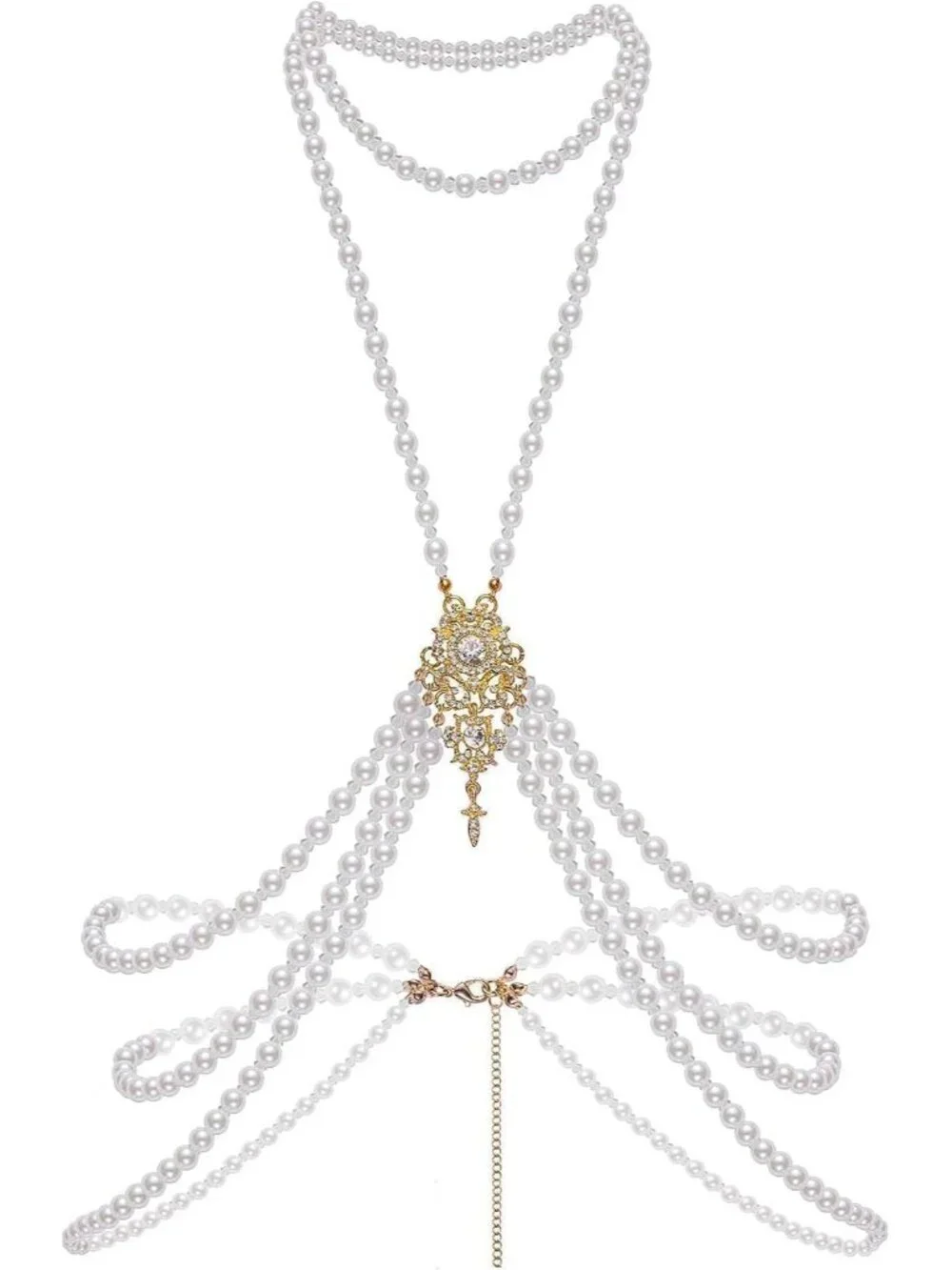 Faux Pearl Body Chain for Women 6mm Beads 1920s Gatsby